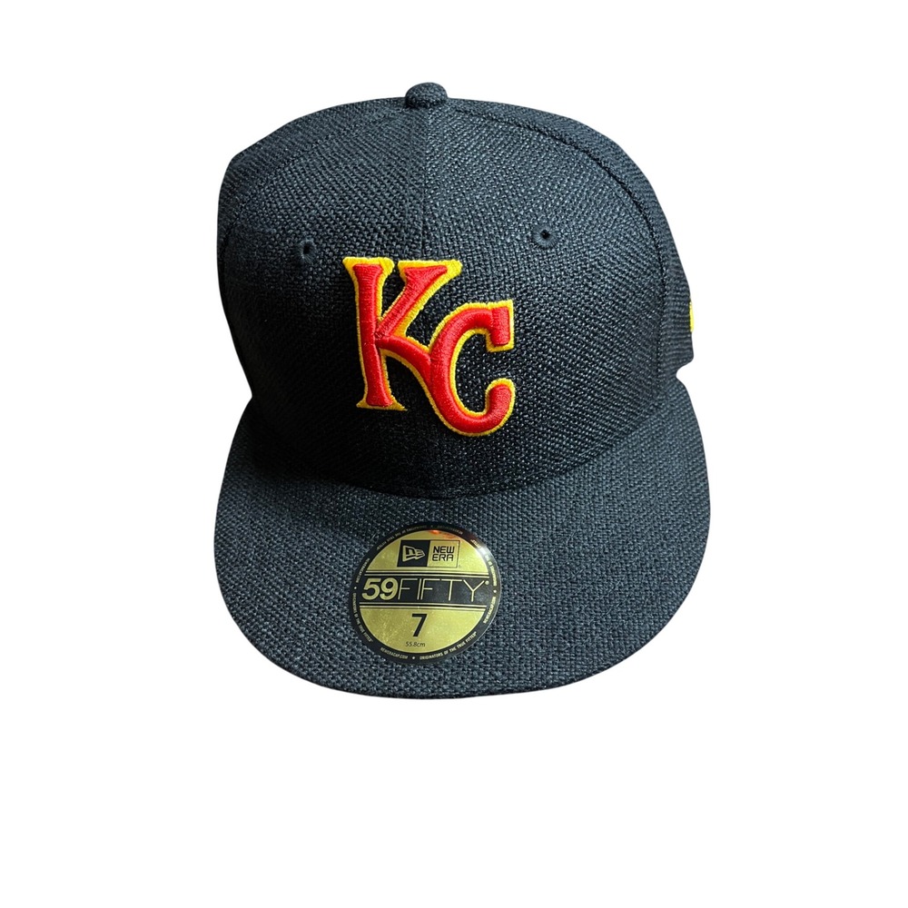 New Era Kansas City Royals 59FIFTY Black Hemp Fitted Hat Size 7 Green Bottom
